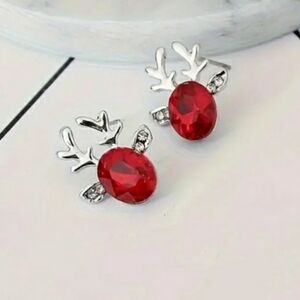 Red Reindeer Antler Christmas Earrings